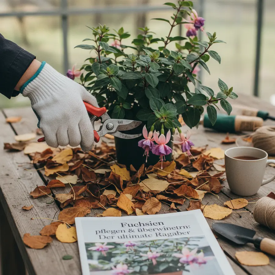 Fuchsien pflegen & überwintern: Der ultimative Ratgeber - Photo Fuchsien pflegen & überwintern: Gärtner schneidet Fuchsie im Herbst zurück