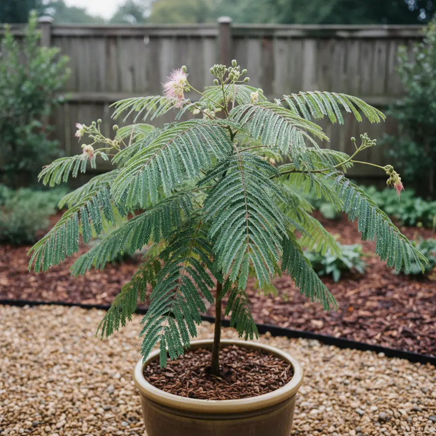 Seidenbaum (Schlafbaum): Pflege, Standort & Winterhärte-Tipps - Photo Seidenbaum im Morgentau mit Blätterkrone, typisch für Pflege und Standort