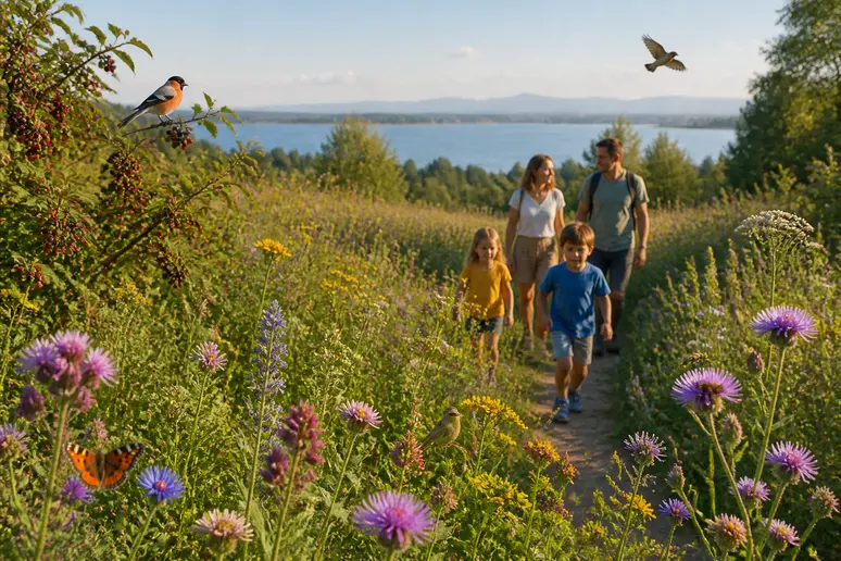 Naturnaher Garten am Bodensee mit heimischen Blumen, Insekten und Vögeln, die garten-bambus ersetzen.