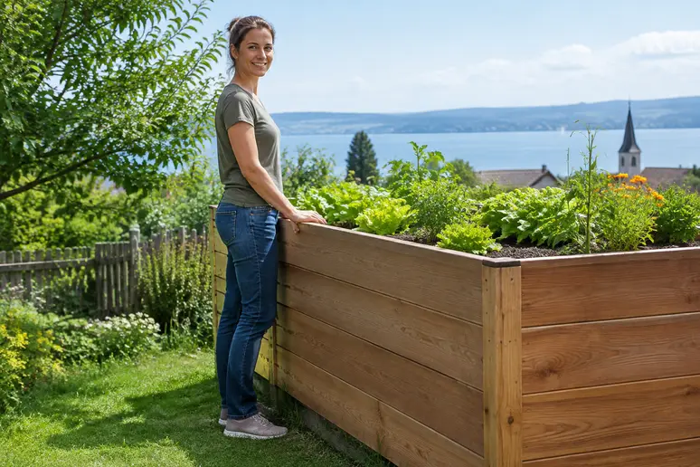 Ergonomische Arbeitshöhe eines hölzernen hochbeet holz für bequemes Gärtnern im Alltag.