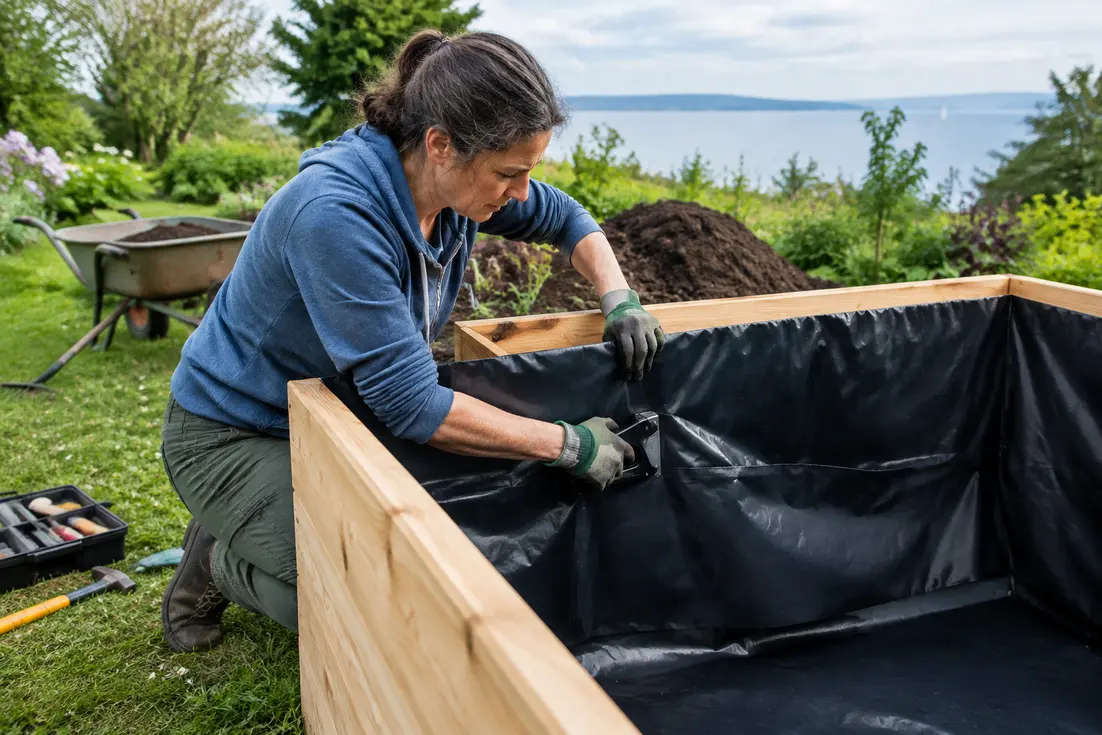 hochbeet selber bauen ideen mit holz und folie im garten